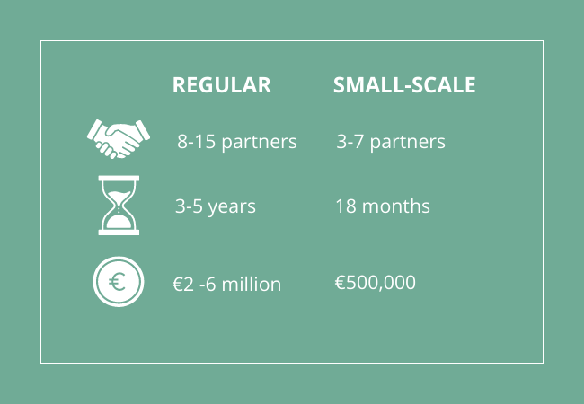 Graphic comparison of the characteristics of regular versus small-scale projects.