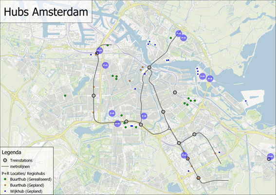 Picture of a map of Amsterdam connecting the different hubs