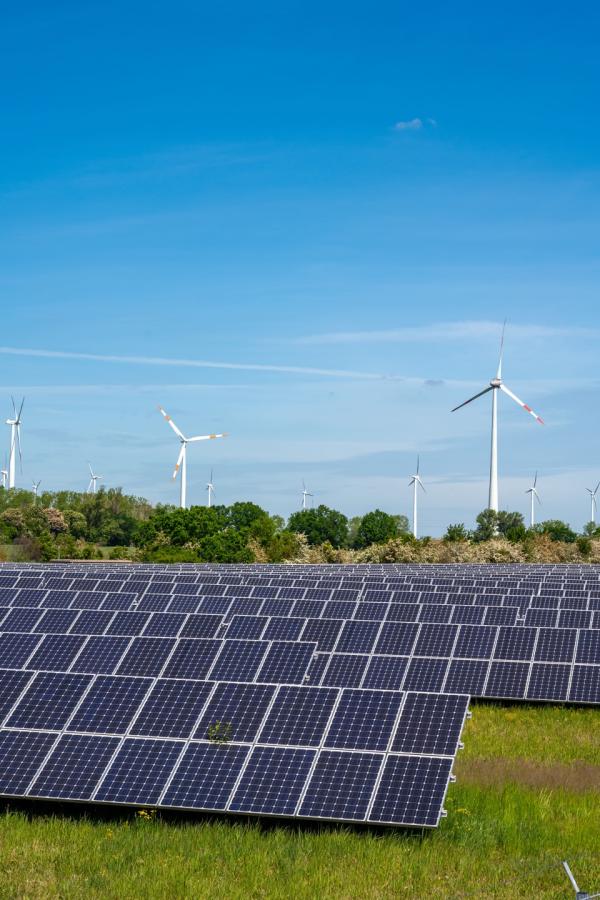 Wind turbines and solar panels