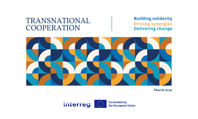 Front page of publication on transnational cooperation, illustrated by a Bauhaus colourful motif.