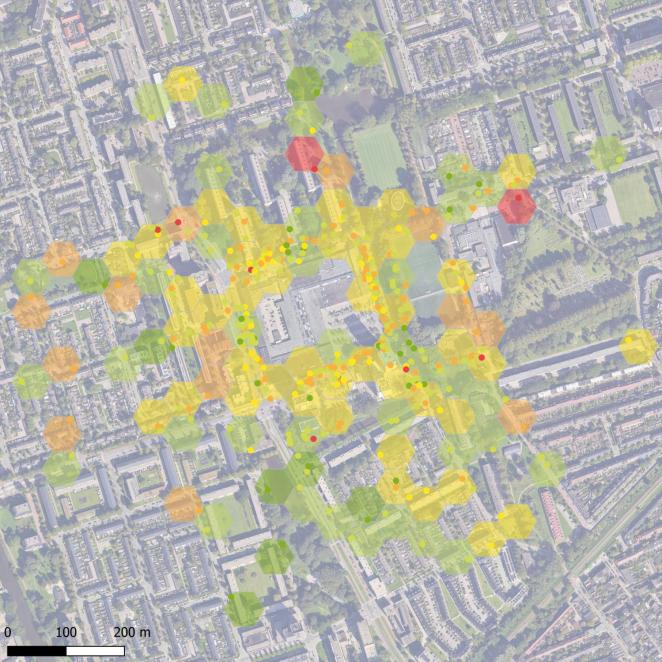 A map showing the Walkability around the Groningen pilot site