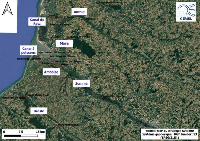 Location of rivers monitored by GEMEL using condo traps 