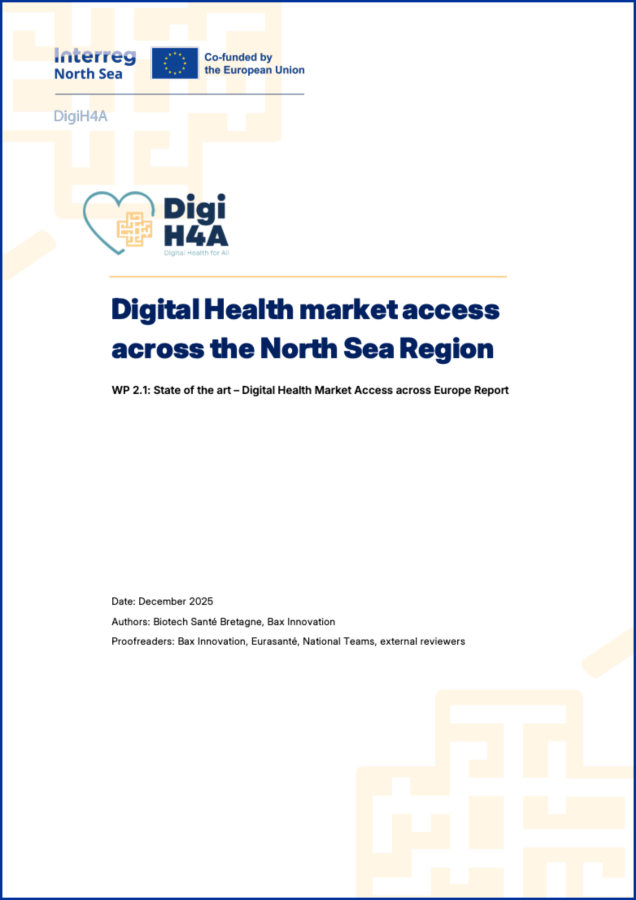 Front cover of report with title: Digital Health market access across the North Sea Region