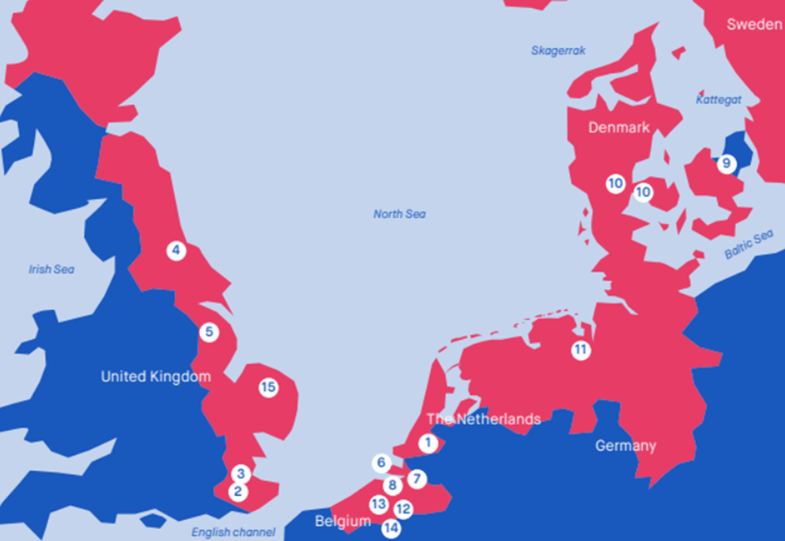 Map showing the FRAMES pilots to reduce flood risk.