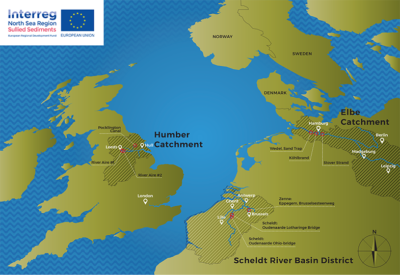 A map showing the pilots of the Sullied Sediments project