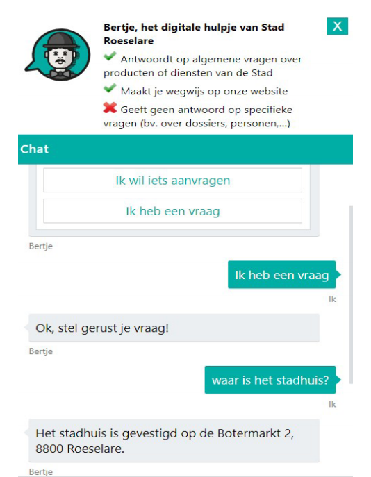 Screenshot of a user-friendly chatbot helping the citizens to communicate with the municipality