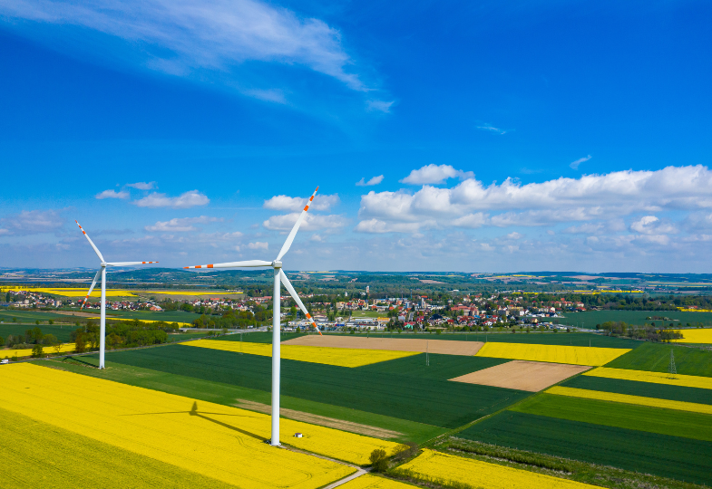 Windmills in fields