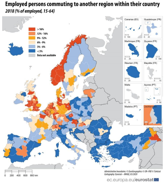 Picture showing employed persons commuting to another region within their country