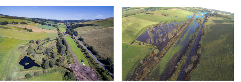 Meanders on Eddleston river normal and flooded