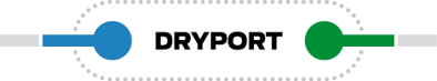 Logo showing a green and a blue dot connected by the word DRYPORT.