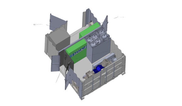 An illustration showing a container for production and storage of hydrogen