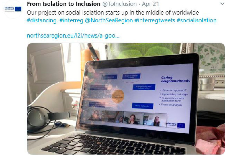 Screenshot of a tweet from I2I, showing a screen from an online meeting.