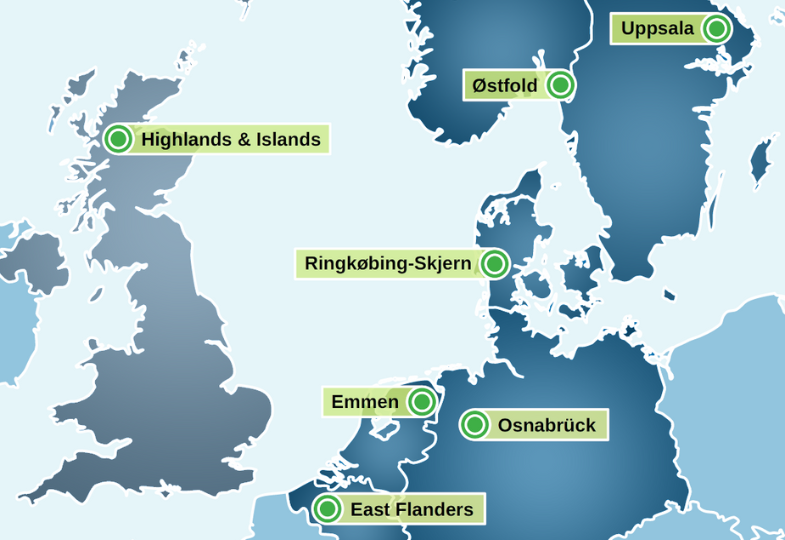 Map showing the location of the COBEN partners. 