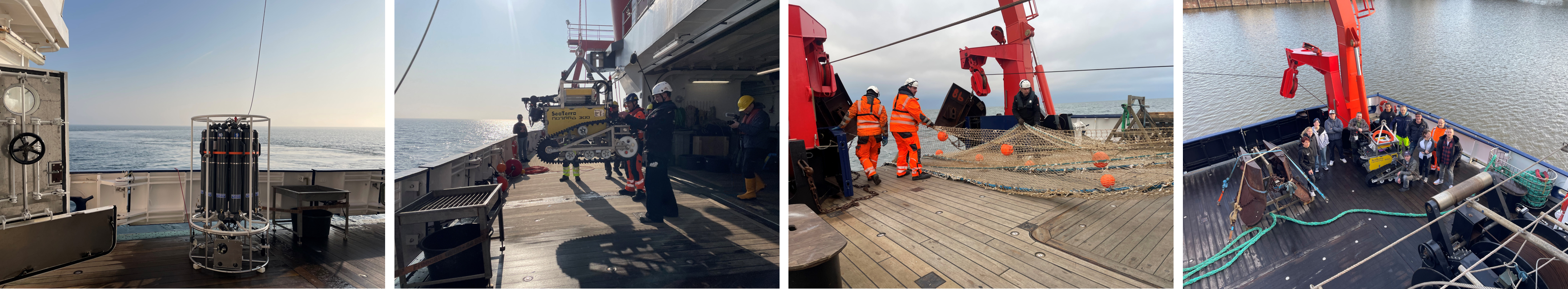 Impressions of the crawler in action, as well as sediment and water sampling aboard the FS Heincke. Additionally, insights into the fisheries operations conducted during the expedition