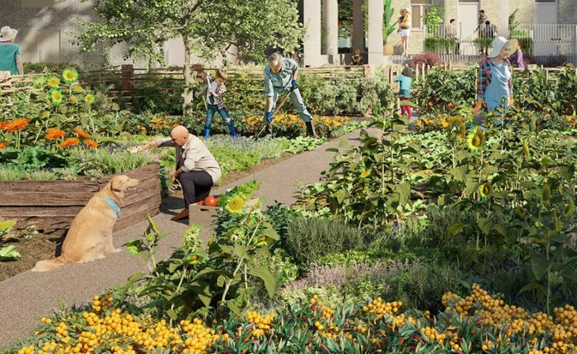 Artist impression van de duurzame woonwijk de Nieuwe Dokken in Gent.