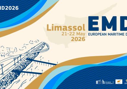 Promotional banner for the European Maritime Day 2026 in Limassol