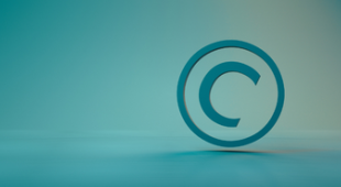 Copyright sign on a blue background.