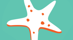 Illustration of a white starfish with orange dots on a green background.