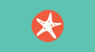 An green background with a white starfish inside an orange circle.