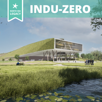 A modern factory blending into a green landscape.