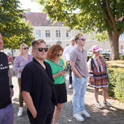3ST partners connecting during a guided tour of a typical Swedish village