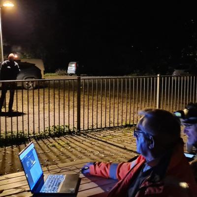 Adjusting streetlight in Holwerd