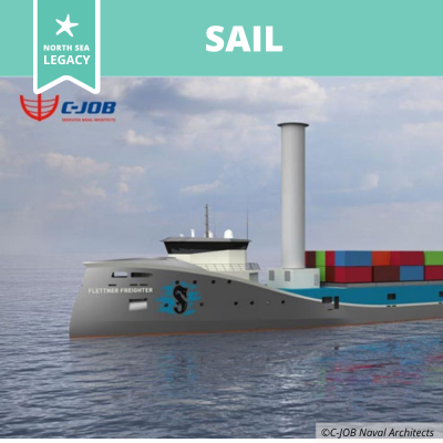 A modern sailing ship with a cylindric rotor sail.