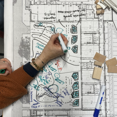 Photo of partners sketching schoolyard plan