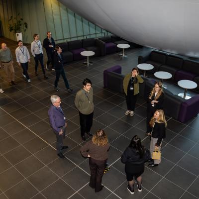 Group gathering prior to entering the simulator 