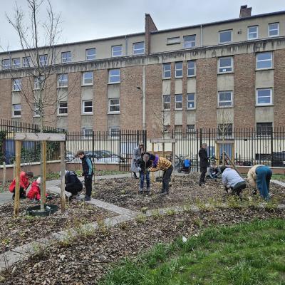 Photo of volunteers working on new green space