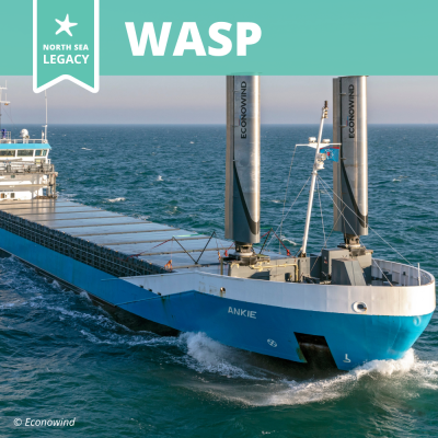 A cargo ship fitted with rotor sails.