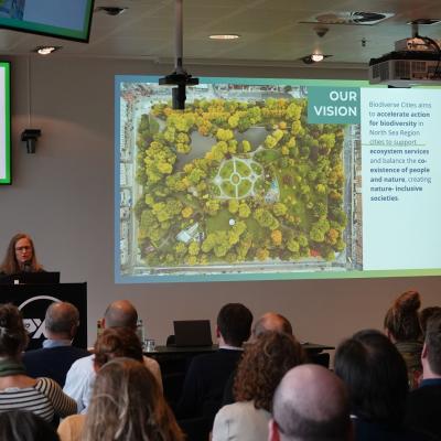 Photo of Lies Kuppens from Stad Hasselt presenting at meeting