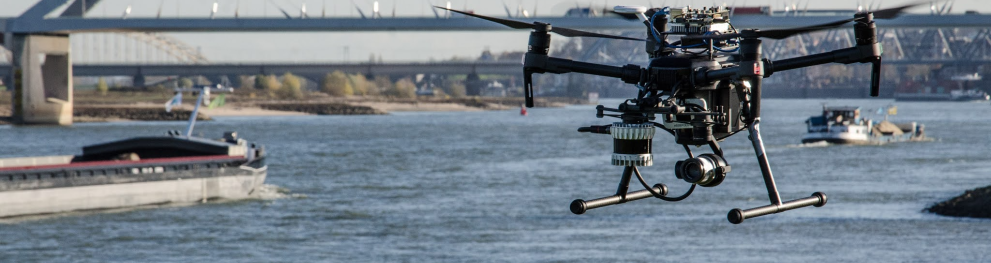 Drone flying above the river