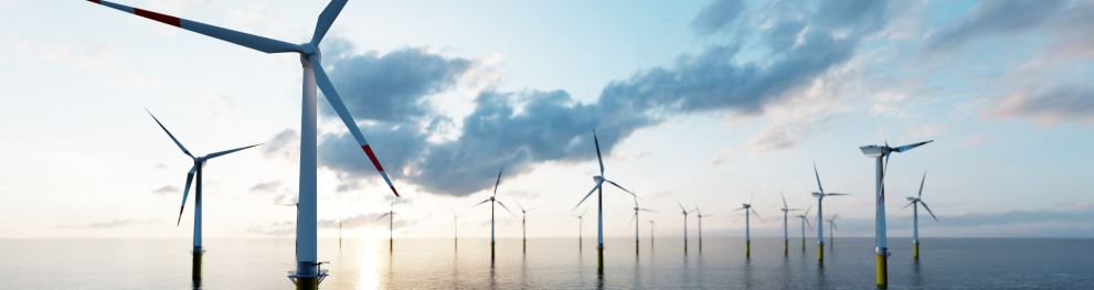 Offshore wind turbines in clear and calm weather.