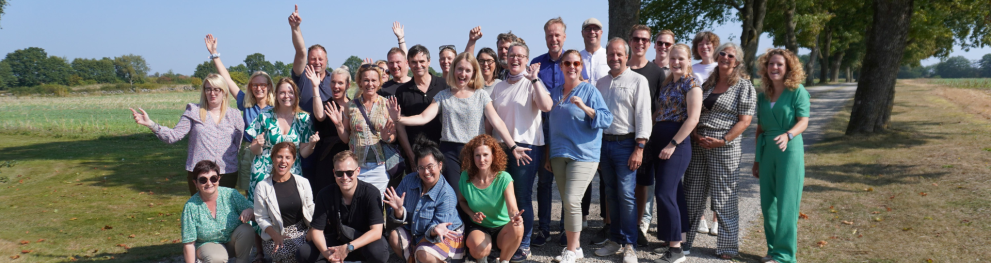 All the partners together for a happy group photo in the countryside of Skåne, Sweden