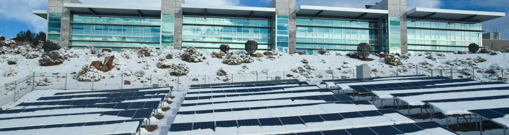 Modern building and solar panels